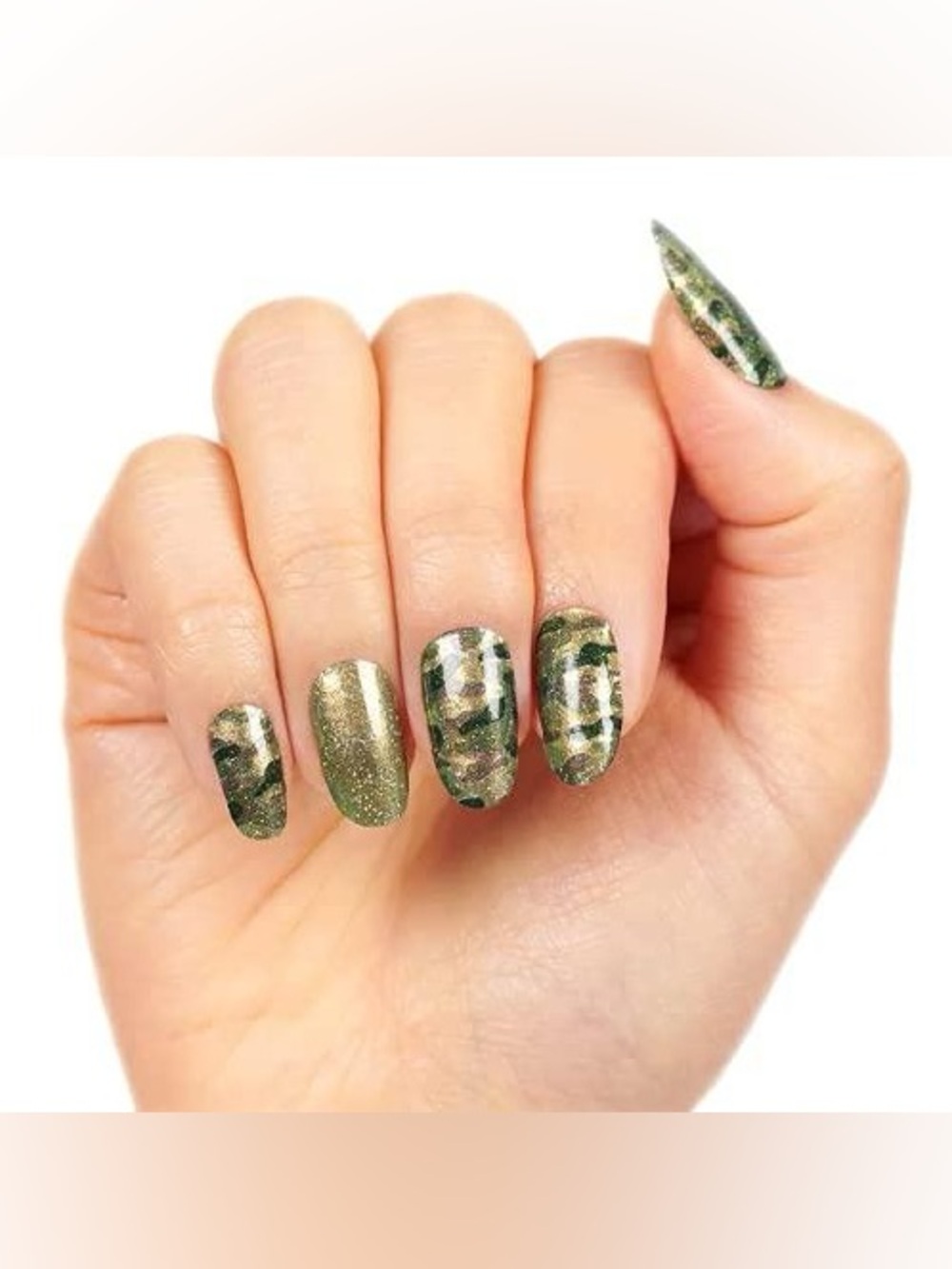 Color Street Glam-ouflage Nail Polish Strips- retired, green & gold, glitter